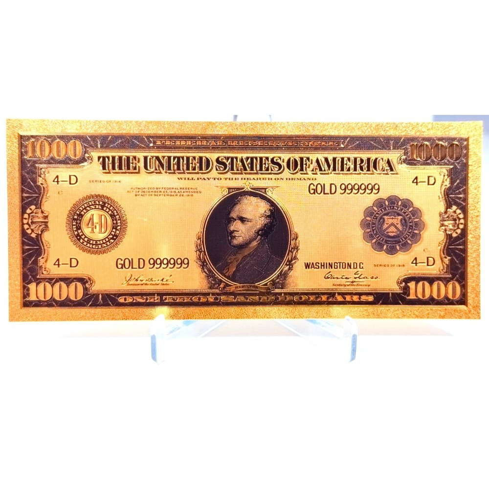$1000 Gold Foil Banknote Novelty Bill — 1918 Design Eagle & Hamilton